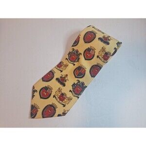 Vtg Brooks Brothers Silk Tie Yellow Red And Navy Logo Crests Necktie USA READ